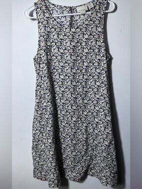 Cynthia Rowley Black  Daisy-Print Sleeveless Mini 100% linen dress
